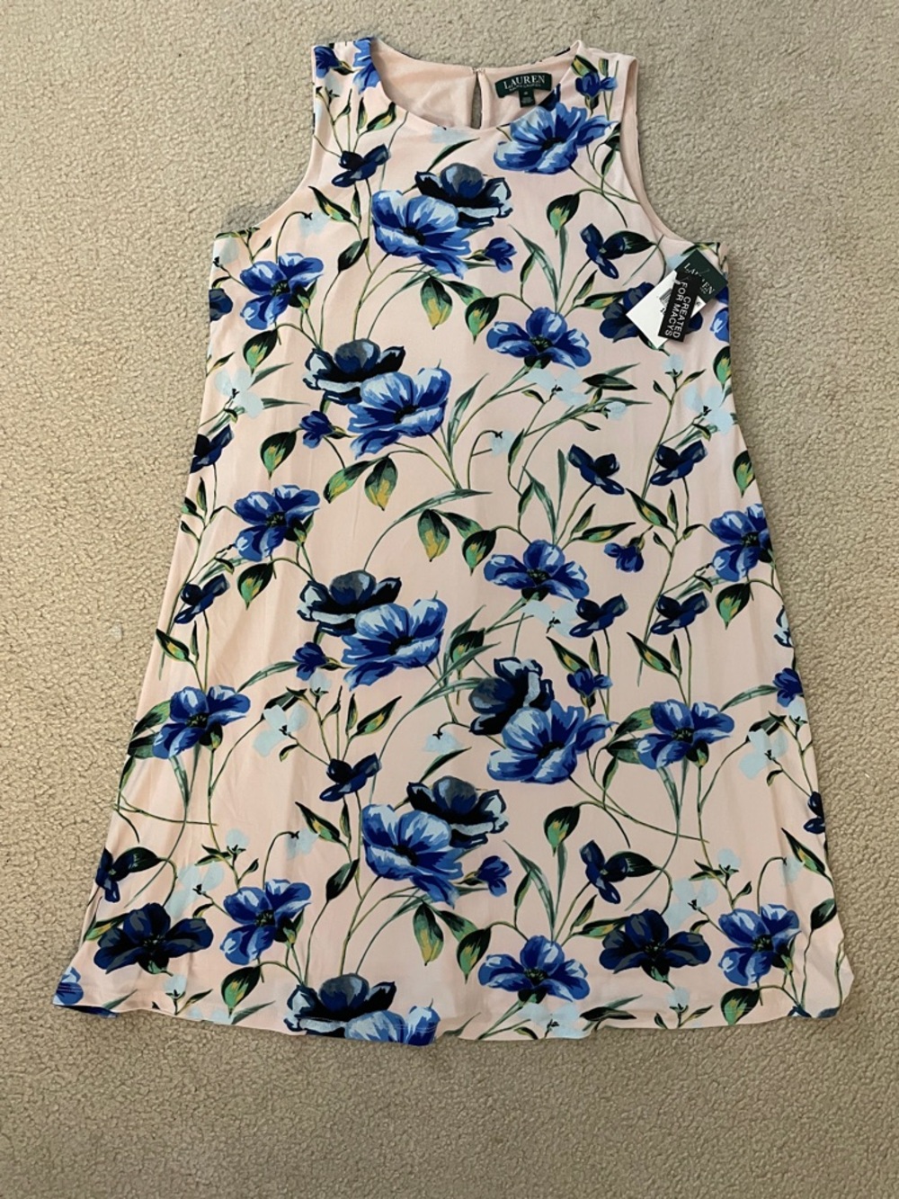 Vintage Lauren Ralph Dress with Blue Floral Print, Size 16 NWT